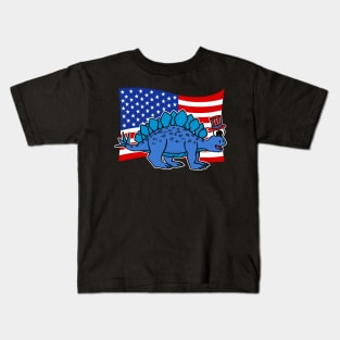 4th July Stegosaurus American Flag Dinosaur Kids T-Shirt